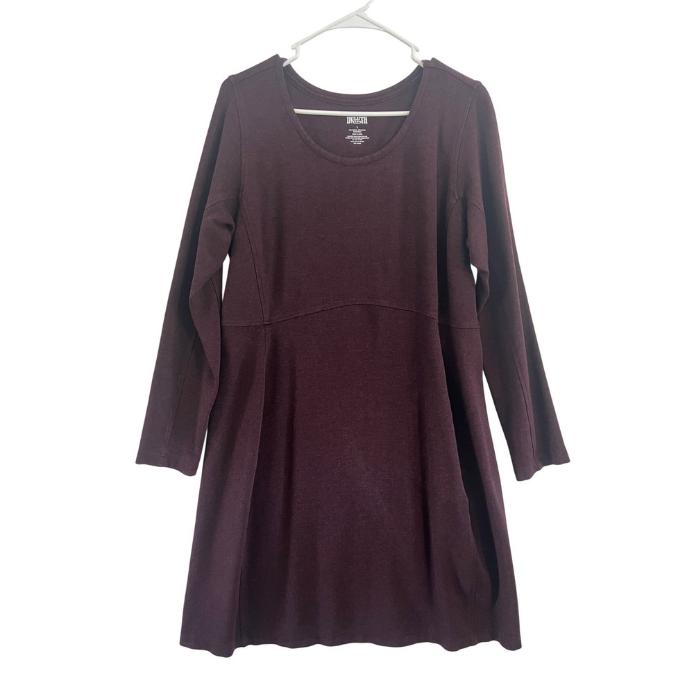 Duluth Trading Co Womens Burgundy Knit Long Sleeve A-Line Scoop Neck Dress L - Picture 2 of 7